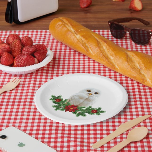 White Snow Christmas Owl Pappteller (Picknick)