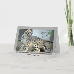 White Snow Leopard Weihnachtsfest Foto Personalisi Feiertagskarte