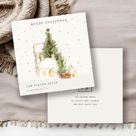 White Snow Tree Houses Logos Weihnachtsgrüße Feiertagskarte