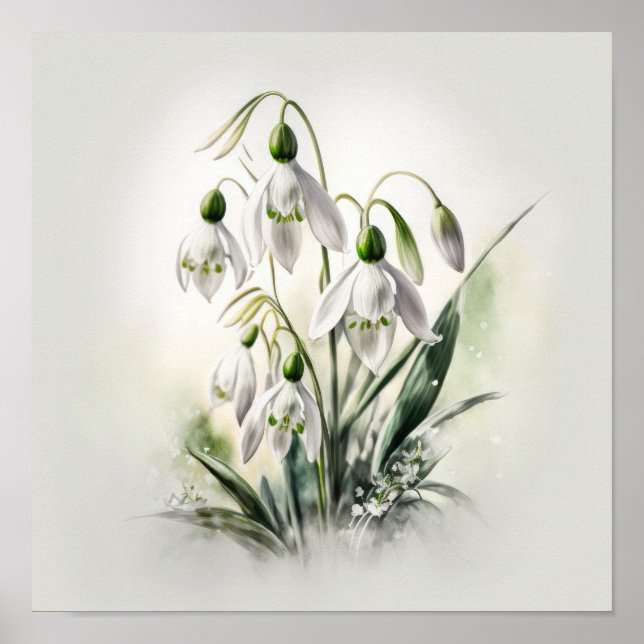 White Snowdrop Blume Art Print Poster (Vorne)