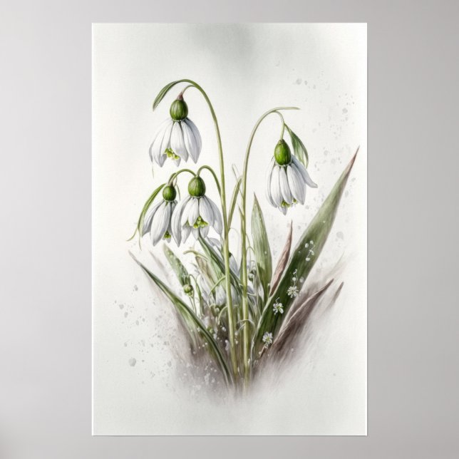 White Snowdrop Flowers Art Print Poster (Devant)