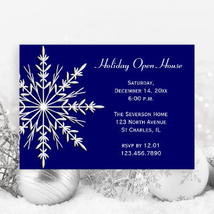 White Snowflake auf Blue Holiday Open House Einladung