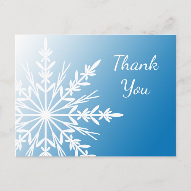 White Snowflake auf Blue Winter Vielen Dank Postkarte (Vorderseite)