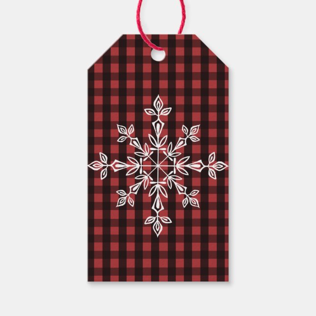 White Snowflake auf der Karierten Geschenktafel Ro Geschenkanhänger (Vorderseite)