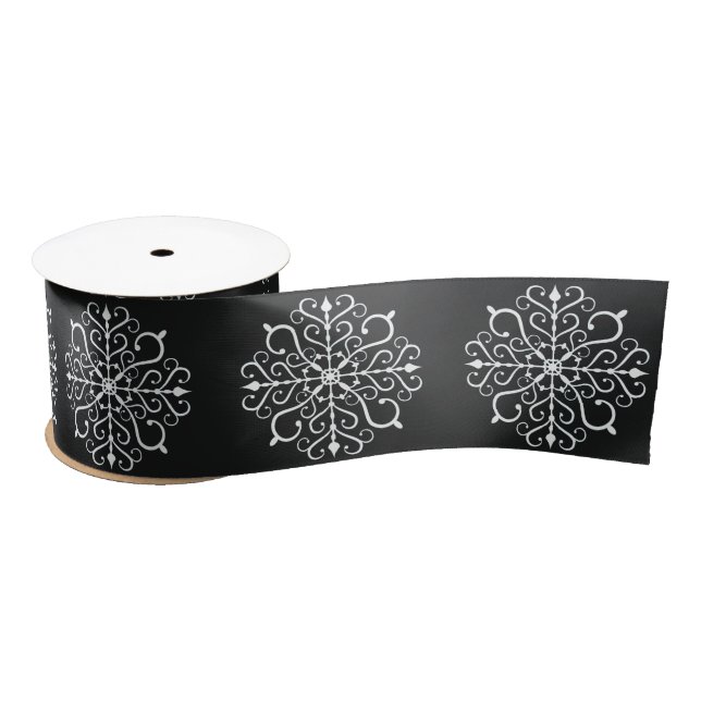White Snowflake Design Ribbon Satinband (Spule)