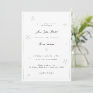 White Snowflake Modern Calligraphy Winter Wedding Einladung