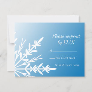 White Snowflake on Blue Winter Wedding RSVP Karte