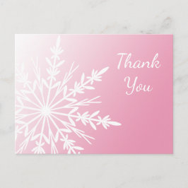 White Snowflake on Pink Winter Thank You Postkarte