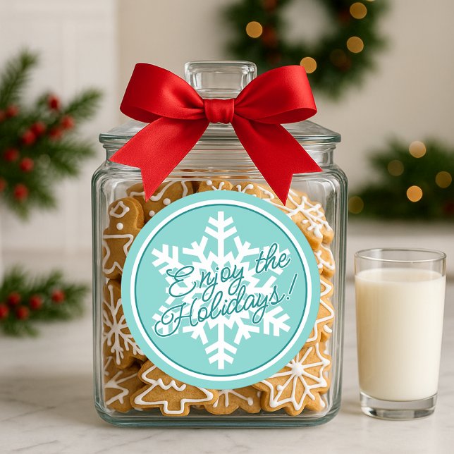 White Snowflake On Teal Aqua Turquoise Blue Green Runder Aufkleber (Von Creator hochgeladen)