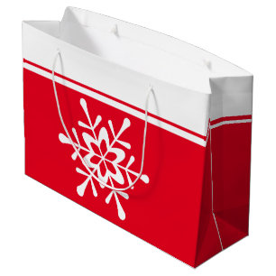 White Snowflake Red Backing Große Geschenktüte