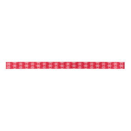 White Snowflake Red Backing Satinband