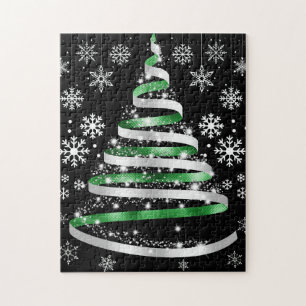 White Snowflake Silver Green Ribbon Weihnachtsbaum