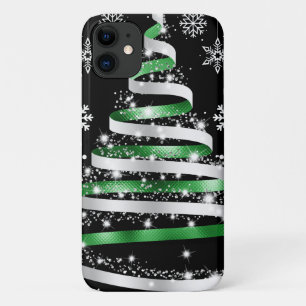 White Snowflake Silver Green Ribbon Weihnachtsbaum Case-Mate iPhone Hülle