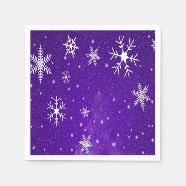 White Snowflakes Blue-Lila Backgrd Paper Napkins Serviette (Vorderseite)