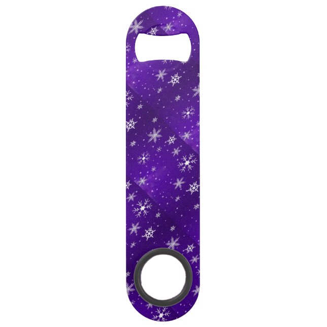 White Snowflakes Blue-Lila Speed Flasche Opener Speedflaschenöffner (Vorderseite)
