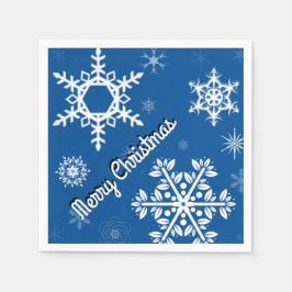 White Snowflakes Blue Paper Napkins Serviette