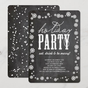 White Snowflakes Chalkboard Fête Invitation