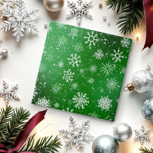 White Snowflakes Emerald Green Fliese (Von Creator hochgeladen)