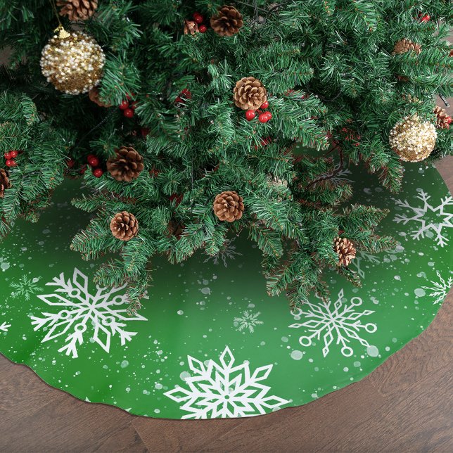 White Snowflakes Emerald Green Polyester Weihnachtsbaumdecke (Von Creator hochgeladen)