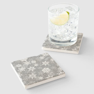 White Snowflakes Luxurious Gray Elegant Christmas Steinuntersetzer