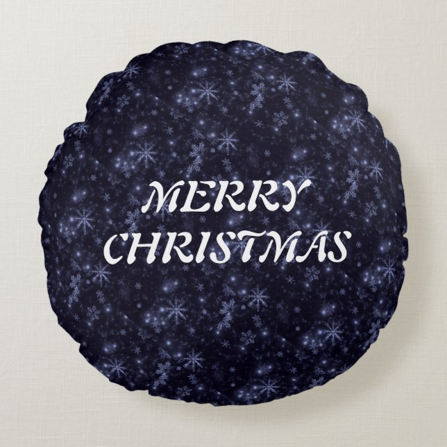 White Snowflakes Midnight Blue Rd Throw Kissen (Vorderseite)