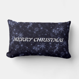 White Snowflakes Midnight Blue Throw Kissen Lumbar