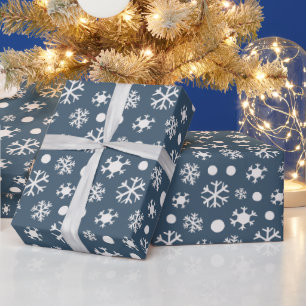 White Snowflakes Modern Steel Blue Christmas Geschenkpapier