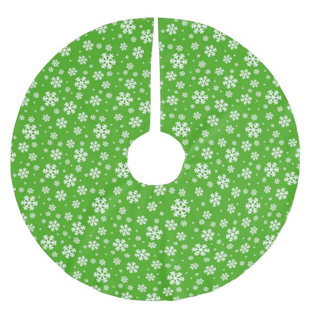 White Snowflakes on Green Winter Pattern Polyester Weihnachtsbaumdecke (Vorderseite)