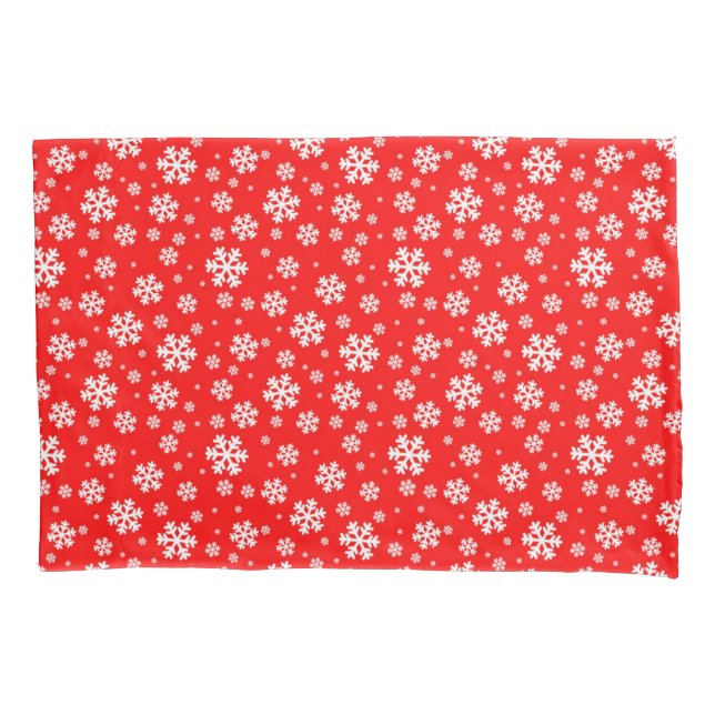 White Snowflakes on Red Winter Pattern Kissenbezug (Vorderseite)