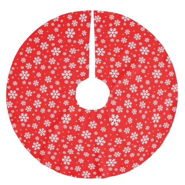 White Snowflakes on Red Winter Pattern Polyester Weihnachtsbaumdecke (Vorderseite)