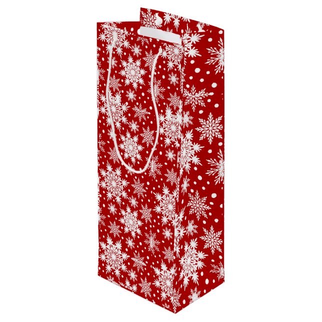 White Snowflakes Seamless Muster Geschenktüte Für Weinflaschen (Rückseite Schrägansicht)