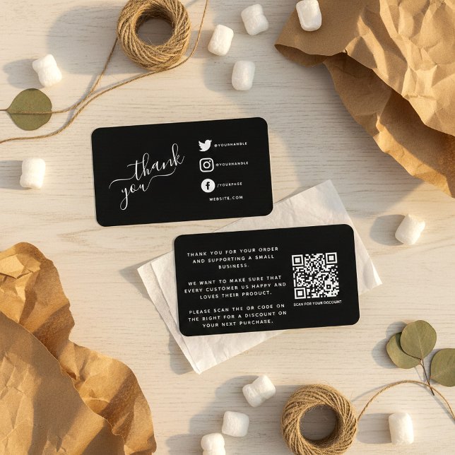 White Social Media Icons qrcode danke Rabatt Begleitkarte (White social media icons qrcode thank you discount enclosure card.)