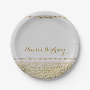 White & Sparking Gold Glam Chic Elegantes Party Pappteller