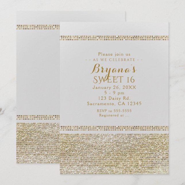 White & Sparking Gold Glam Chic Party Einladungen (Vorne/Hinten)