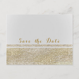 White & Sparking Gold Glam Chic Save the Date Ankündigungspostkarte