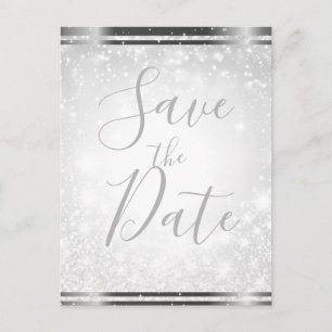 White Sparkle Elegante Winterhochzeit Save the Dat Ankündigungspostkarte
