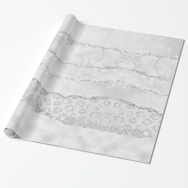 White Sparkle Glitzer Geschenkpapier (Ungerollt)