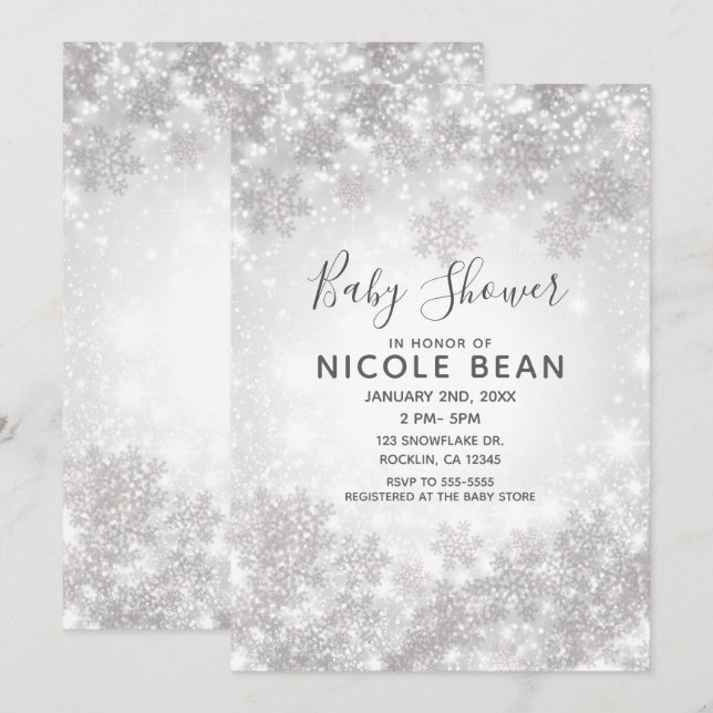 White Sparkle Winter Wonderland Babydusche Einladung (Vorne/Hinten)