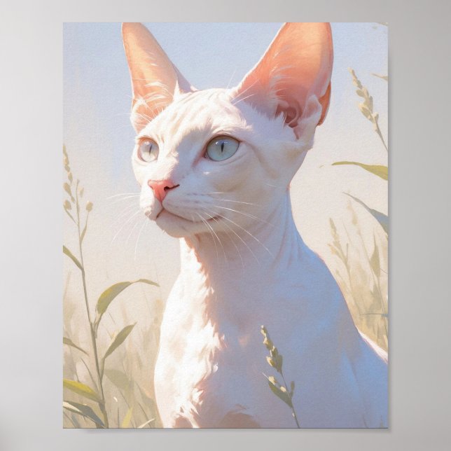 White Sphinx Cat and Flowers Poster (Vorne)