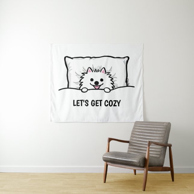 White Spitz Dog Lass uns gemütlich Niedlich Pom be Wandteppich (Beispiel (Horizontal))