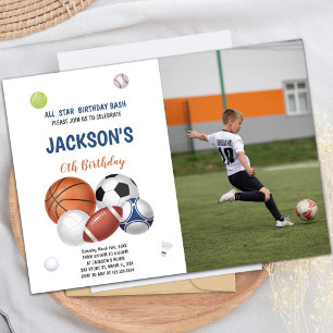 White Sports Invitations Anniversaire avec photo