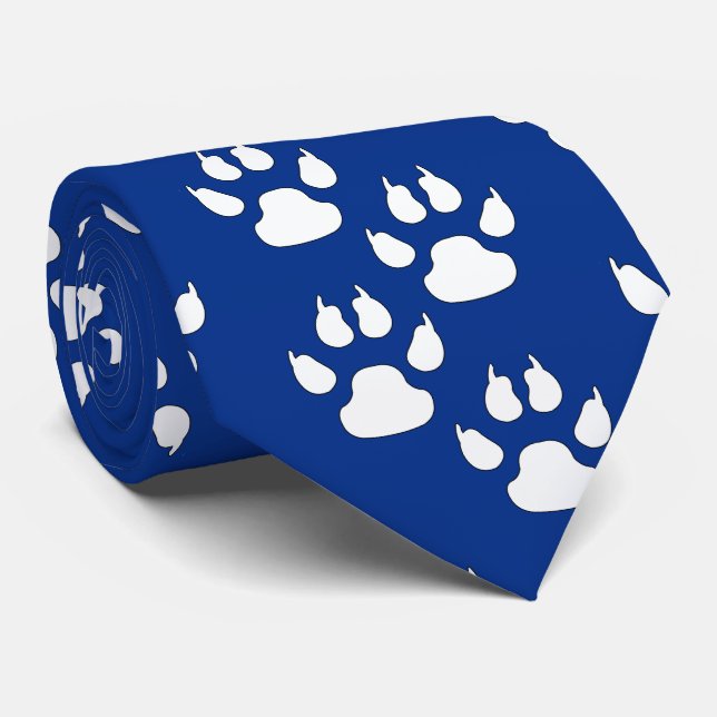 White Sports Mascot CLAW Paw auf dunkelblau Krawatte (Gerollt)