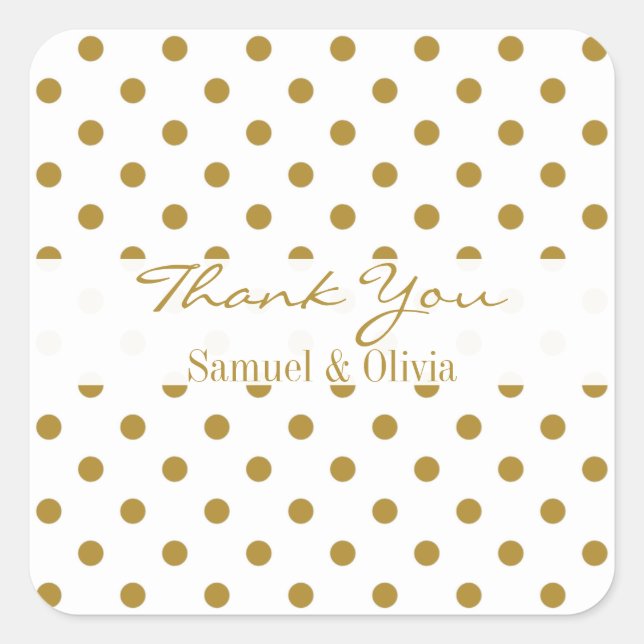 White Square Custom Gold Polka Dotted Vielen Dank Quadratischer Aufkleber (Vorderseite)