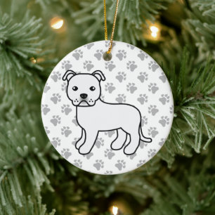 White Staffordshire Bull Terrier Niedlich Cartoon  Keramik Ornament