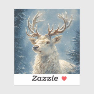 White Stag Portrait Mystical Winter Art Aufkleber