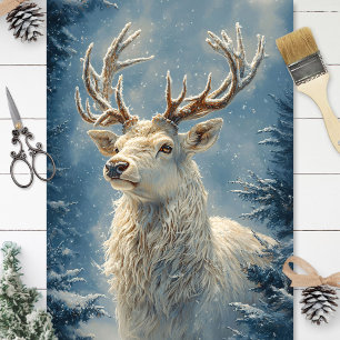 White Stag Portrait Mystical Winter Art Decoupage Seidenpapier