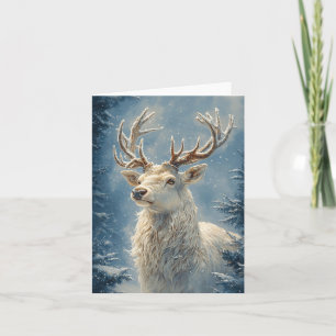 White Stag Portrait Mystical Winter Art Karte