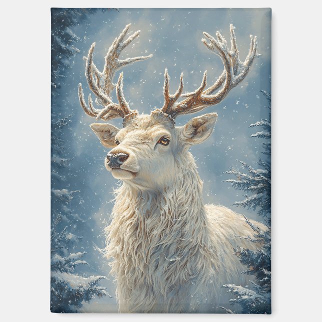 White Stag Portrait Mystical Winter Art Magnet (Vorderseite)