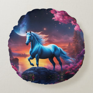 White Stallion Fantasy Pink Garden Rundes Kissen
