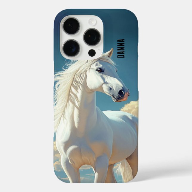 White Stallion Personalized Name iPhone 16 Pro Hülle (Rückseite)